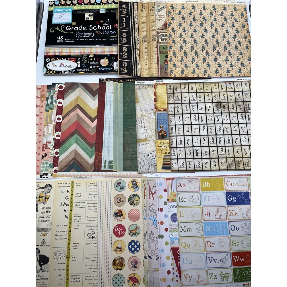 Graphic 45 DCWV Scrapbook Paper Lot 12x12 School Vintage Bo Bunny